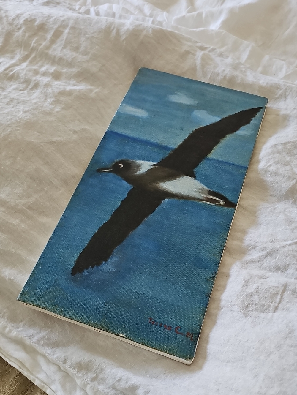 Vintage 1984 Bird Painting Beach Coastal Seagull